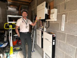 Duracell Energy Home Battery System installed by Uk Eco Energy Solutions Home solar setup with battery storage and bird mesh for protection and energy independence.