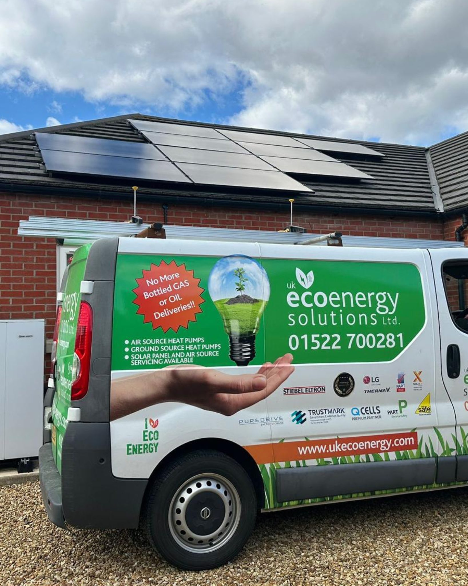 UK Eco Energy Solutions installers with van during solar panel installation in Lincolnshire