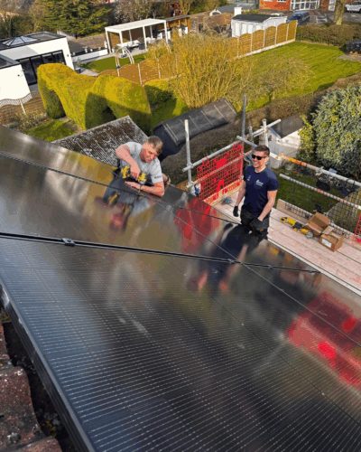 UK Eco Energy staff preparing solar panel installation at a home in Lincoln