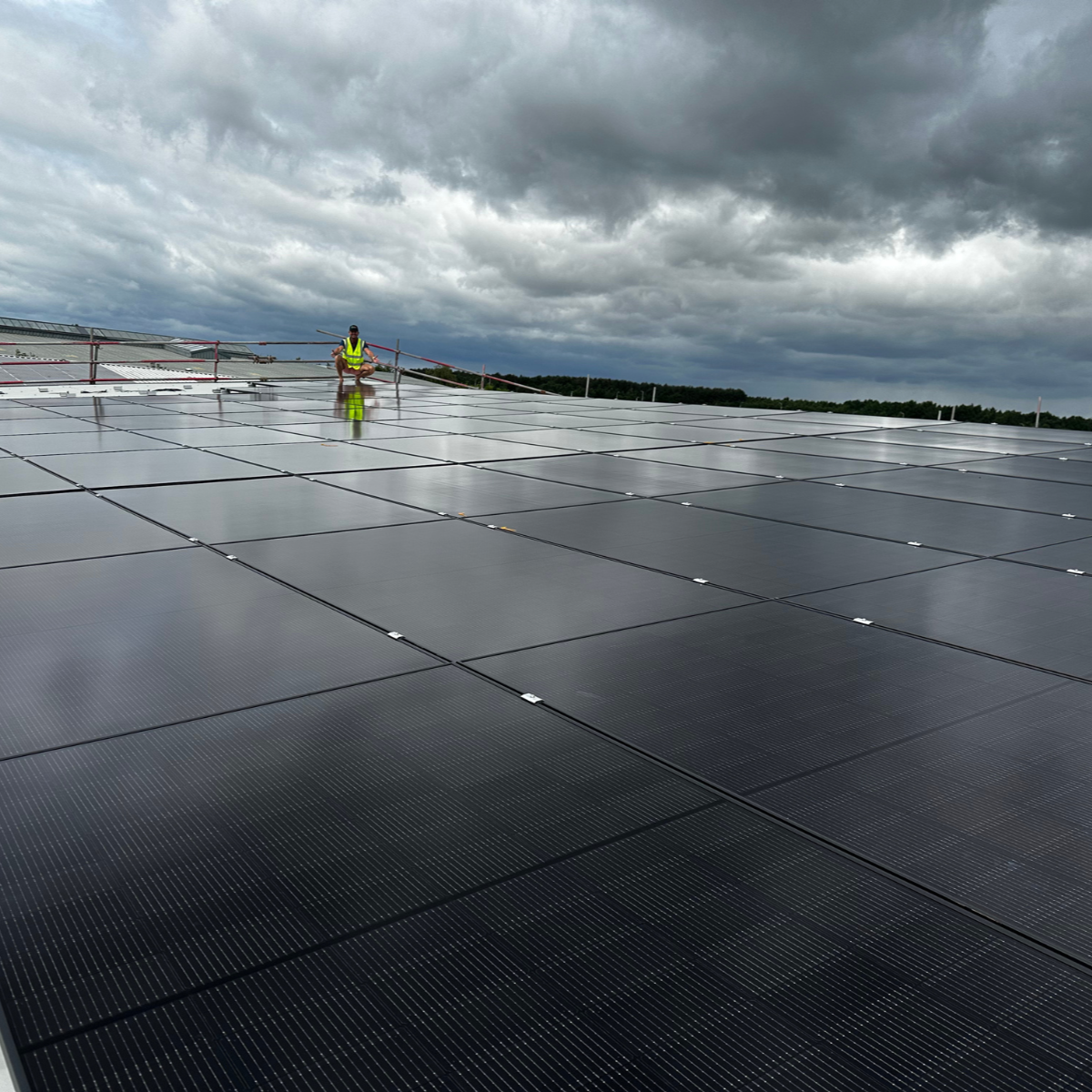 Commercial photovoltaic panels on flat roof