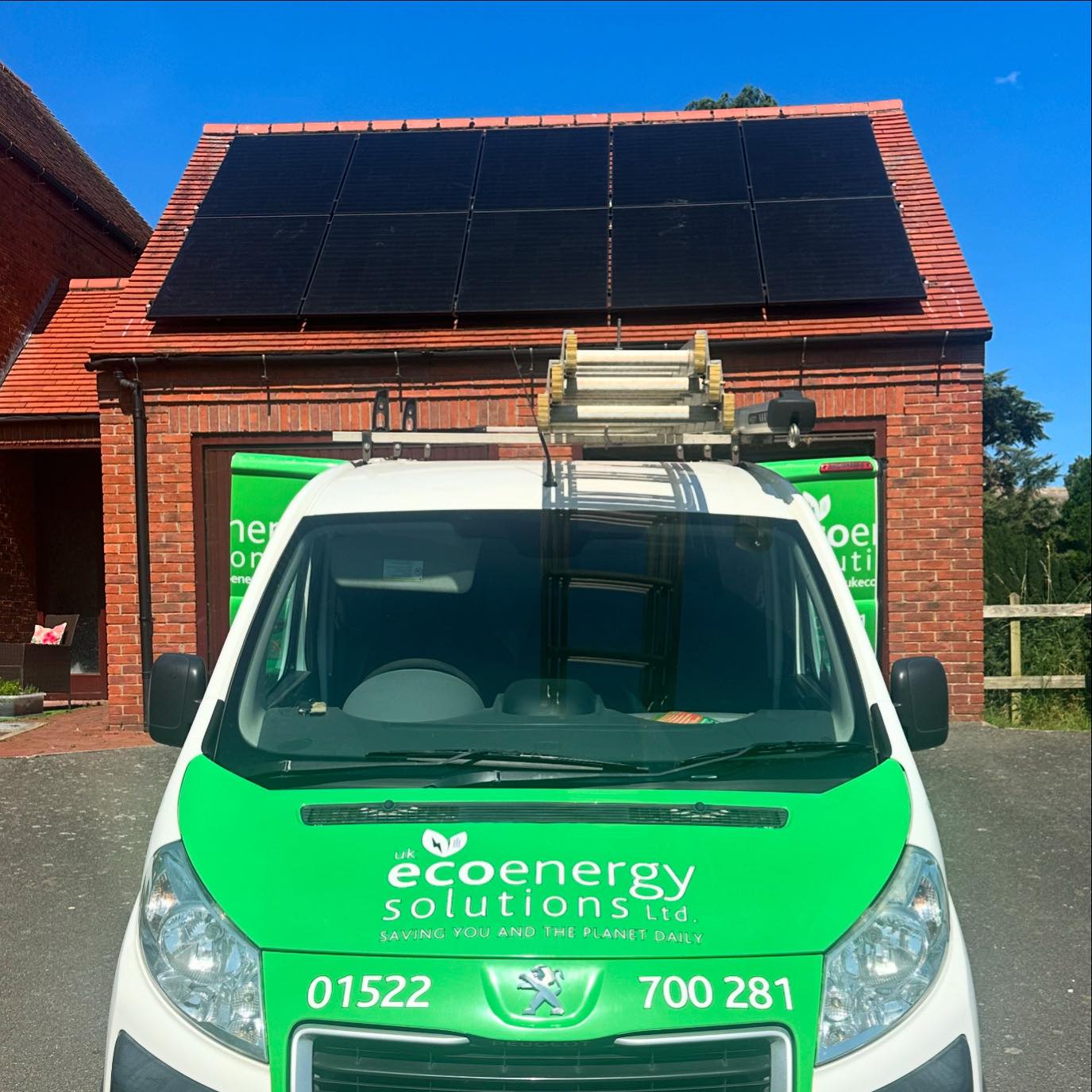 Solar panels on garage roof installed by UK Eco Energy Solutions in Lincoln