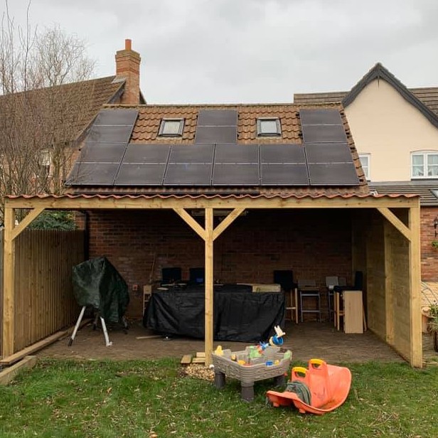 Solar panels installed on outbuilding roof in Lincolnshire